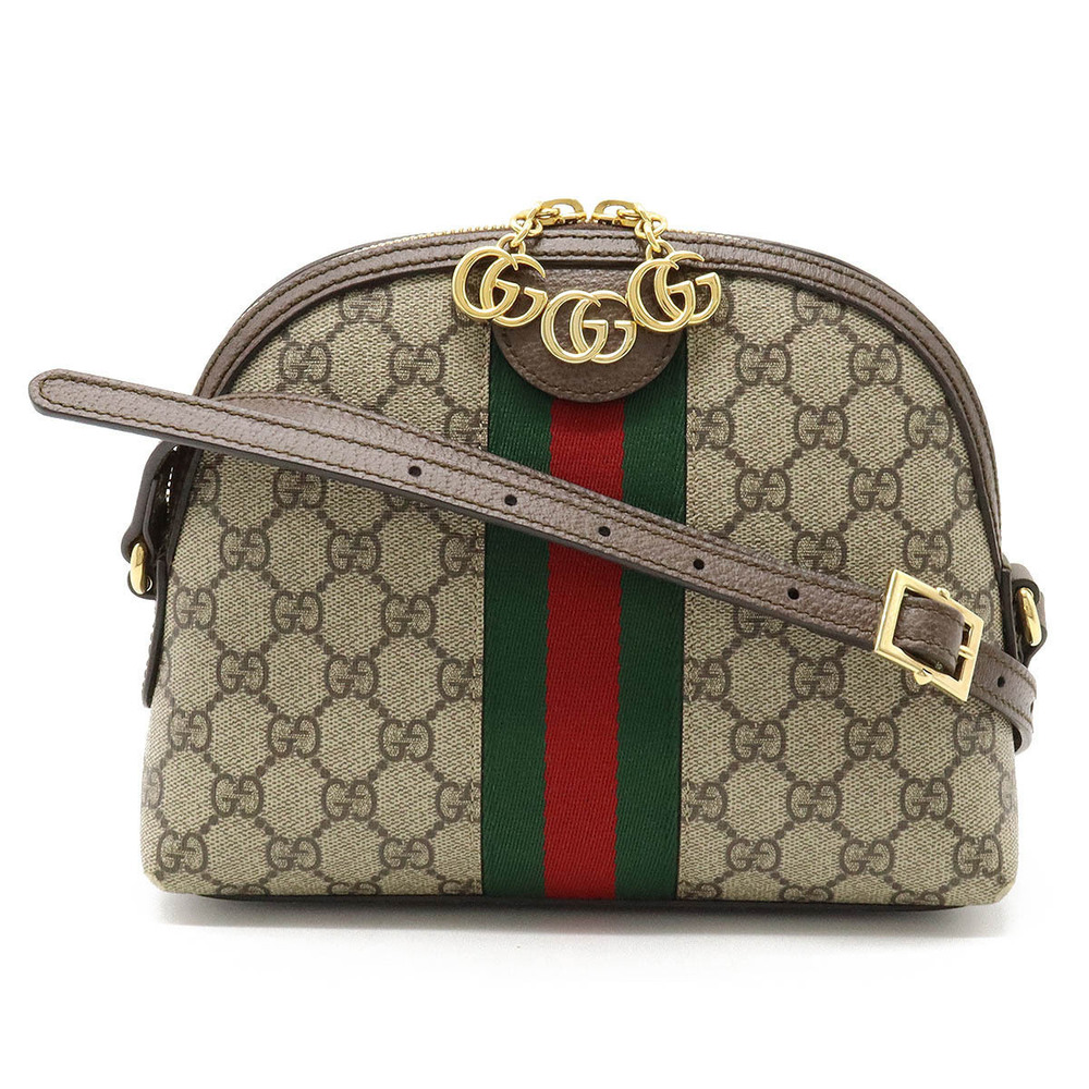 Gucci Ophidia GG Supreme Sherry Shoulder Bag Leather Beige Cream Dark Brown